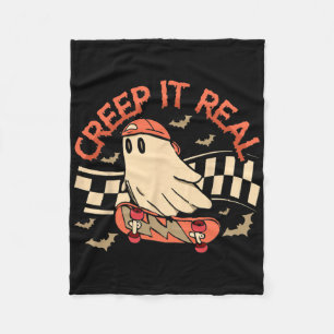 Creep It Real Ghost Skateboard Halloween Retro Gro Fleece Blanket
