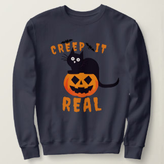 'Creep It Real' Graphic Print Halloween Black Cat Sweatshirt