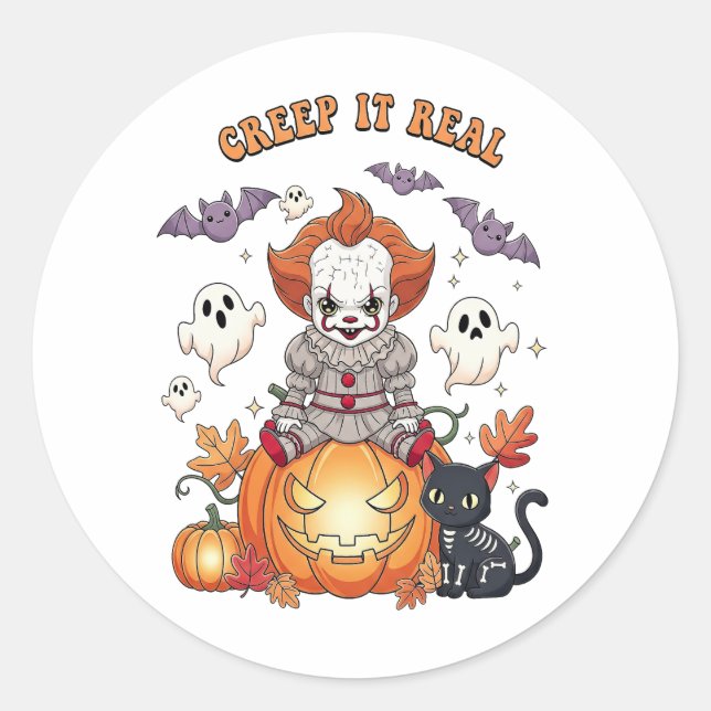 Creep It Real Halloween Clown Classic Round Sticker (Front)