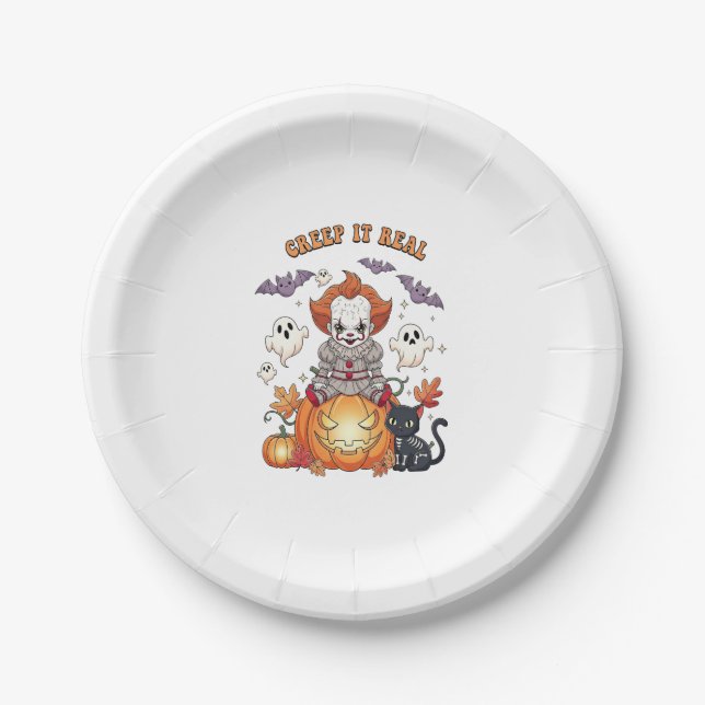 Creep It Real Halloween Clown Paper Plate (Front)