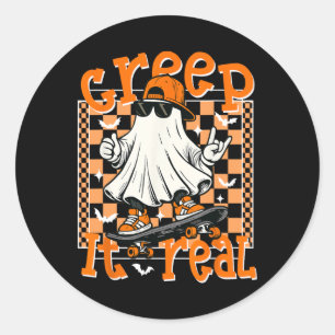 Creep It Real Halloween Cool Ghost Skateboarding B Classic Round Sticker