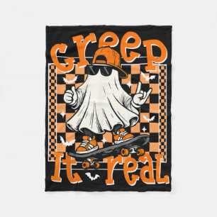 Creep It Real Halloween Cool Ghost Skateboarding B Fleece Blanket