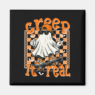 Creep It Real Halloween Cool Ghost Skateboarding B Magnet