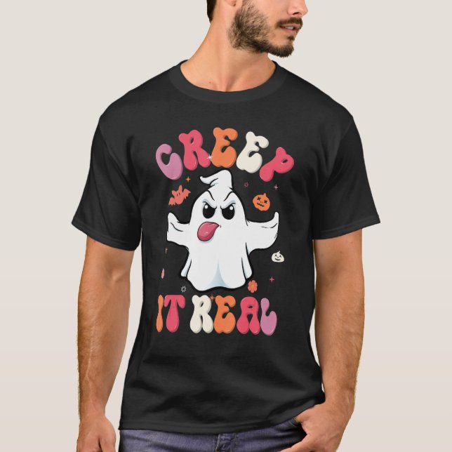 Creep It Real Halloween Ghost Kids Boys Girls Pump T-Shirt (Front)