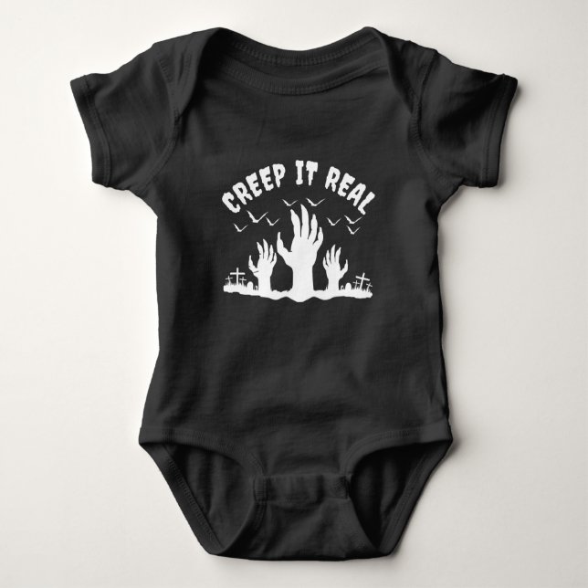 CREEP IT REAL HALLOWEEN GRAVEYARD COSTUME BABY BODYSUIT (Front)