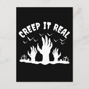 CREEP IT REAL HALLOWEEN GRAVEYARD COSTUME POSTCARD