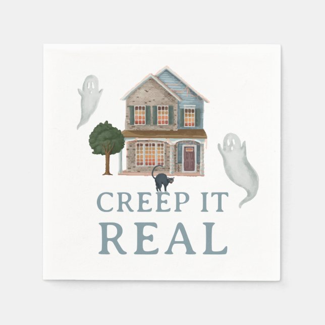 Creep It Real Halloween | Haunted House & Ghosts Napkin (Front)