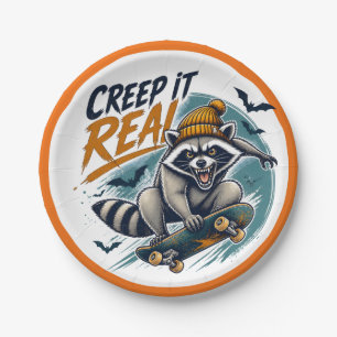 Creep It Real Halloween Racoon Skateboard Art Paper Plate