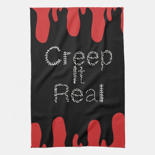 Creep it Real Hand Drawn Font Blood Halloween    Tea Towel (Vertical)