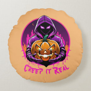 Creep it Real, Horror Halloween illustration Round Cushion