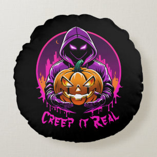 Creep it Real, Horror Halloween illustration Round Cushion