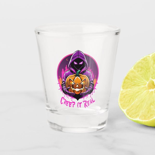 Creep it Real, Horror Halloween illustration Shot Glass (Front)