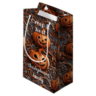 Creep It Real Pumpkin in Orange and Grey Small Gift Bag