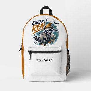 Creep It Real Racoon Skateboard Cool Design Printed Backpack