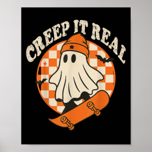 Creep It Real Retro Halloween Party Funny Ghost Sk Poster