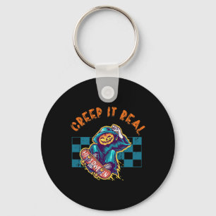 Creep It Real Retro Halloween Pumpkin Skateboardin Key Ring
