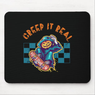 Creep It Real Retro Halloween Pumpkin Skateboardin Mouse Pad