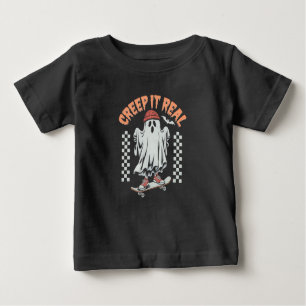 Creep It Real Retro Halloween Skate Ghost  Baby T-Shirt