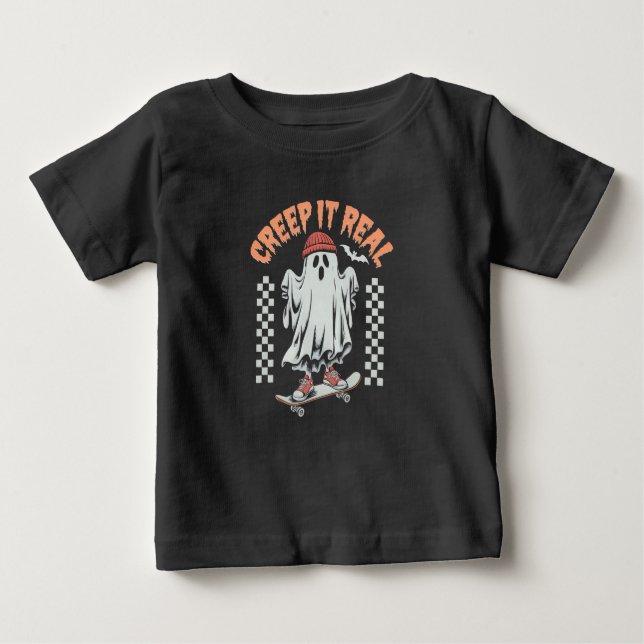Creep It Real Retro Halloween Skate Ghost  Baby T-Shirt (Front)