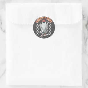 Creep It Real Retro Halloween Skate Ghost  Classic Round Sticker