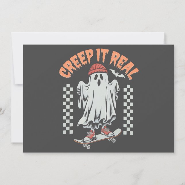 Creep It Real Retro Halloween Skate Ghost  Invitation (Front)