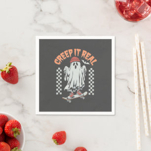 Creep It Real Retro Halloween Skate Ghost  Napkin