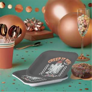 Creep It Real Retro Halloween Skate Ghost  Paper Plate