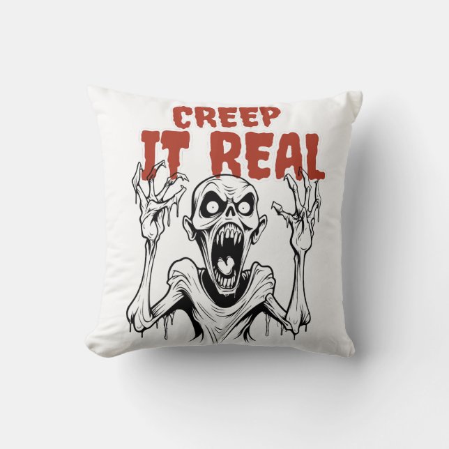 CREEP IT REAL: Retro Horror Aesthetic Halloween Cushion (Front)