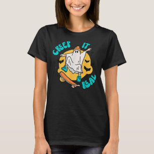 Creep It Real Retro Skateboarding Ghost Halloween T-Shirt