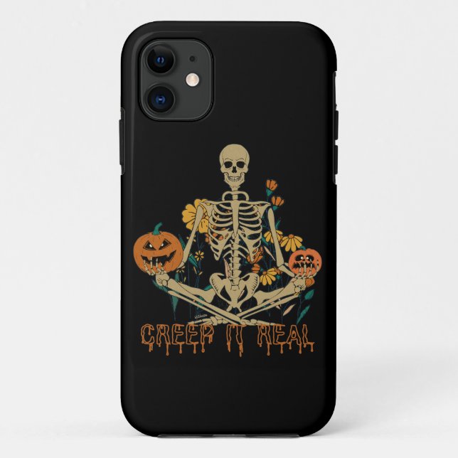 CREEP IT REAL scary Halloween skeleton pumpkin     Case-Mate iPhone Case (Back)