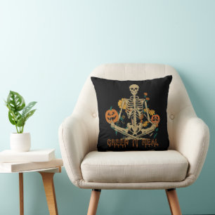 CREEP IT REAL scary Halloween skeleton pumpkin     Cushion