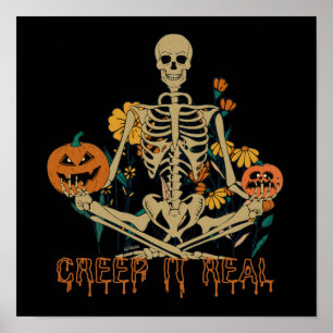CREEP IT REAL scary Halloween skeleton pumpkin Poster