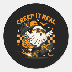 Creep It Real Skateboarding Ghost Funny Black Cat Classic Round Sticker