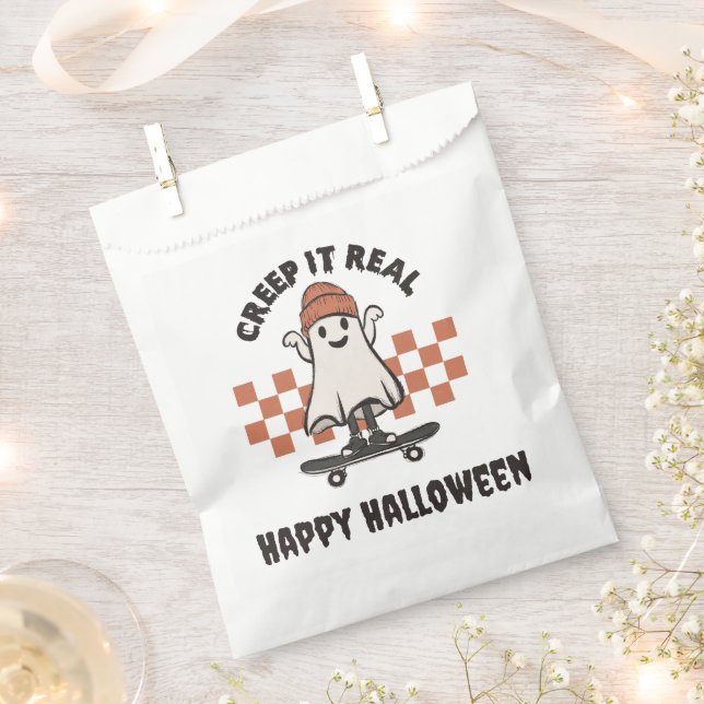 Creep it Real Skateboarding Ghost Happy Halloween Favour Bag (Clipped)