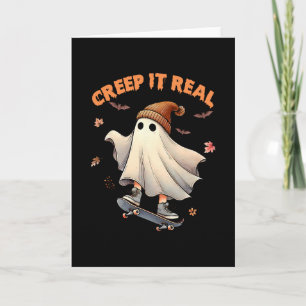 Creep It Real Skateboarding Ghost Retro Halloween  Card