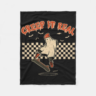 Creep It Real Skateboarding Ghost Retro Halloween Fleece Blanket