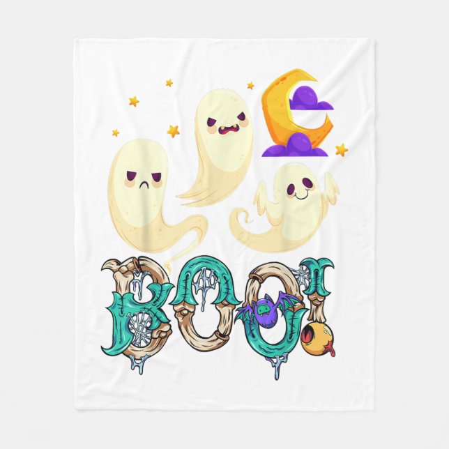 Creep It Real Skateboarding Ghost Retro Halloween  Fleece Blanket (Front)