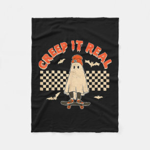 Creep It Real Skateboarding Ghost Retro Halloween Fleece Blanket