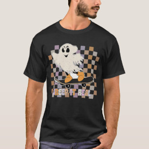 Creep It Real Skateboarding Ghost Retro Halloween T-Shirt