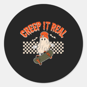 Creep It Real Skateboarding Ghost Ts Retro Hallowe Classic Round Sticker