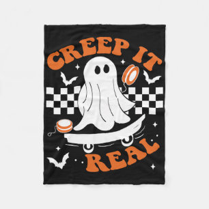 Creep It Real Skateboarding Retro Halloween Ghost Fleece Blanket