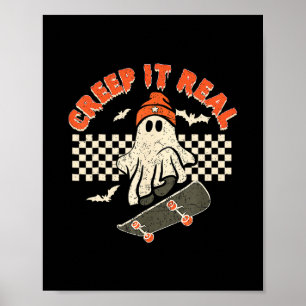 Creep It Real Skateboarding Retro Halloween Ghost Poster