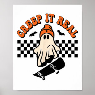 Creep It Real Skateboarding Retro Halloween Ghost Poster