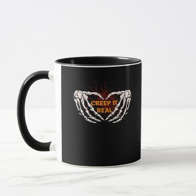 Creep It Real, Skeleton Hands Showing Heart Mug (Left)
