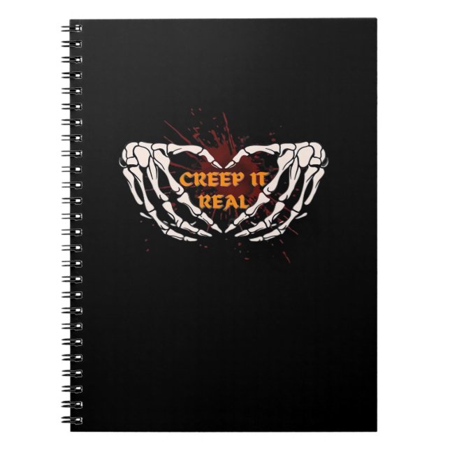 Creep It Real, Skeleton Hands Showing Heart Notebook (Front)