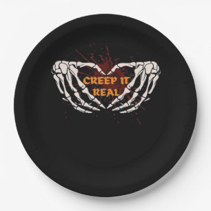 Creep It Real, Skeleton Hands Showing Heart Paper Plate