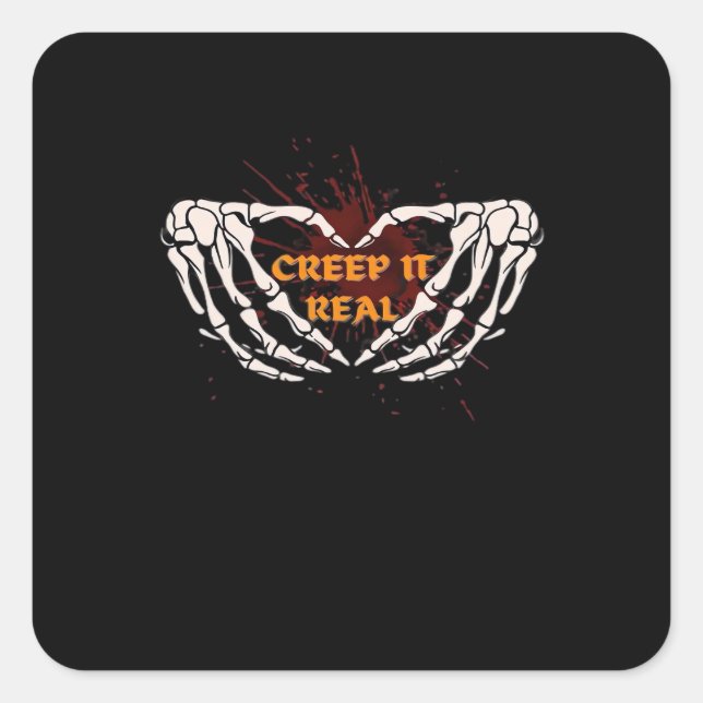Creep It Real, Skeleton Hands Showing Heart Square Sticker (Front)