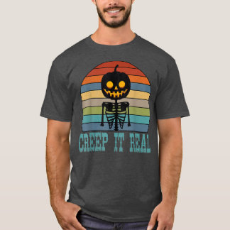 Creep It Real Skeleton Pumpkin Vintage, Spooky Hal T-Shirt