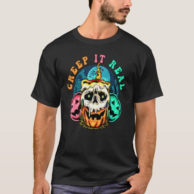 Creep It Real  Skull Spooky Pumpkin Halloween Tees (Front)