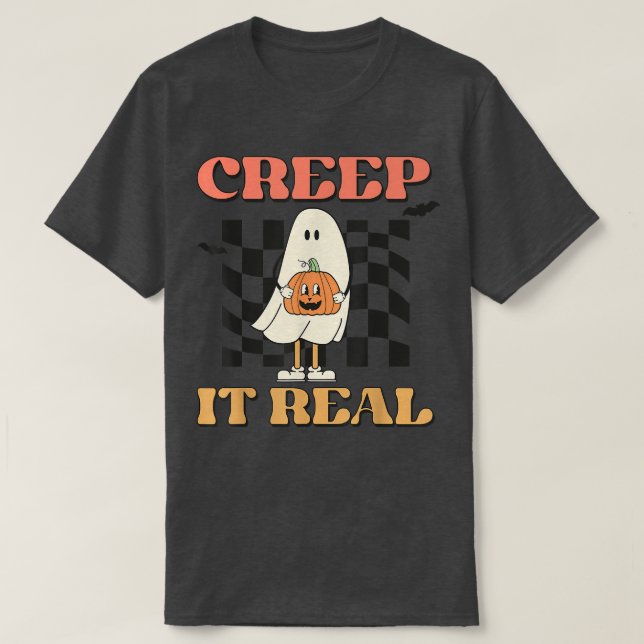 Creep It Real Spooky Ghost Groovy Hippie Pumpkin H T-Shirt (Design Front)